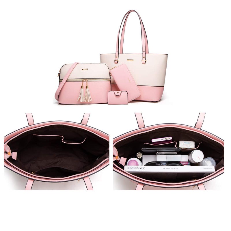 Lovematch Women Fashion Synthetic Leather Handbags Tote Bag Shoulder Bag Top Handle Satchel Purse Set 4pcs - Image 4